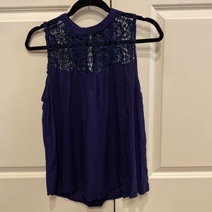 Sleeveless Blouse with Lace Neckline